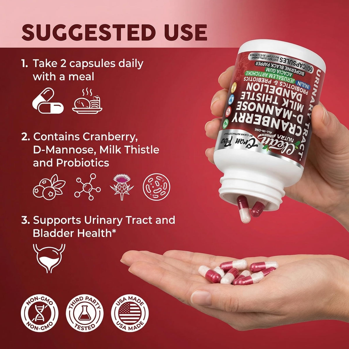 Cran Flow Cranberry Pills for Urinary Health D-Mannose Milk Thistle Dandelion Inulin Vitamin C Prebiotics and Probiotics Bladder Support By Clean Nutra Clean NutraceuticalsBuy Supplements Australia