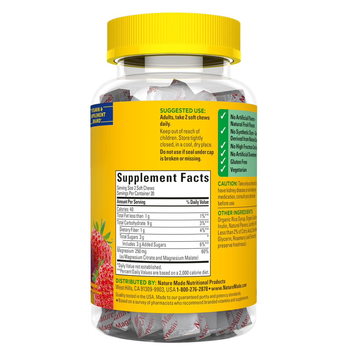 Nature Made High Absorption Magnesium Complex Soft Chews, Magnesium Supplement for Muscle, Heart, Bone Support, Magnesium Citrate & Malate Blend 250 mg per Serving, 40 Vegetarian Chews, 20 Day Supply Nature Made buy supplements Au