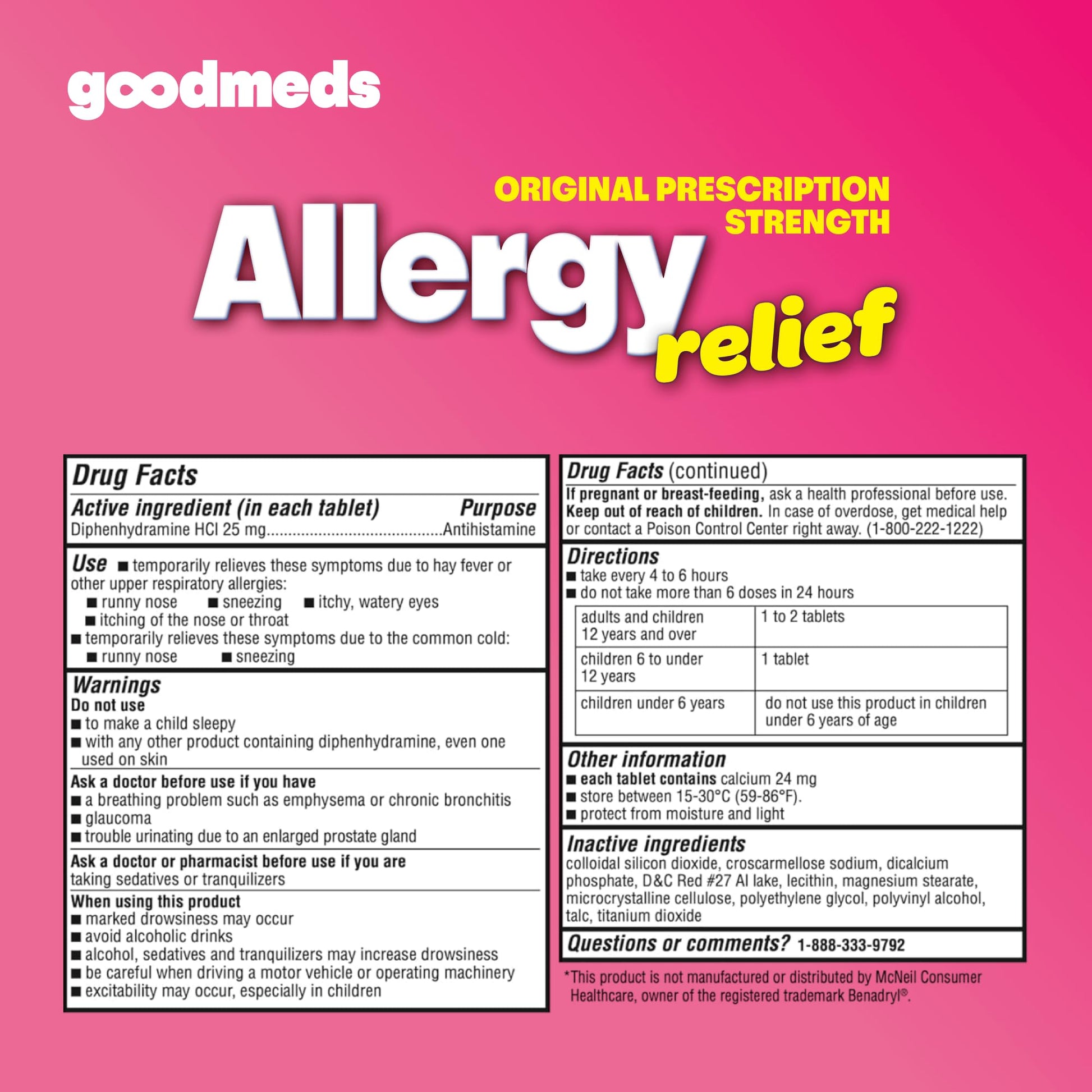GoodMeds Allergy Medicine Antihistamine, Diphenhydramine HCl 25 mg | Children and Adults | Relieve Itchy Eyes, Runny Nose, Sneezing (25 mg, 600 Tablets) GoodMeds buy supplements Au