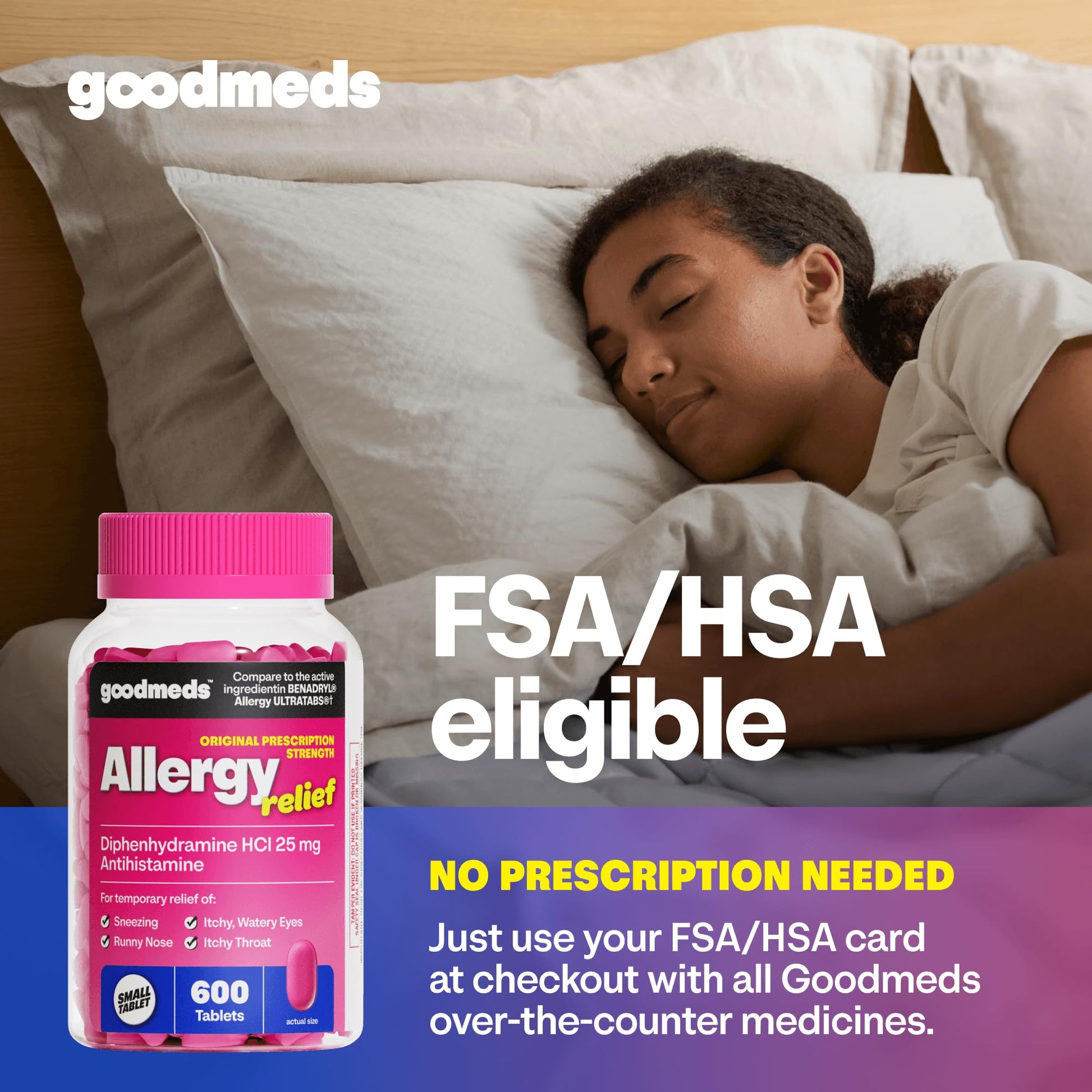 GoodMeds Allergy Medicine Antihistamine, Diphenhydramine HCl 25 mg | Children and Adults | Relieve Itchy Eyes, Runny Nose, Sneezing (25 mg, 600 Tablets) GoodMeds buy supplements Au