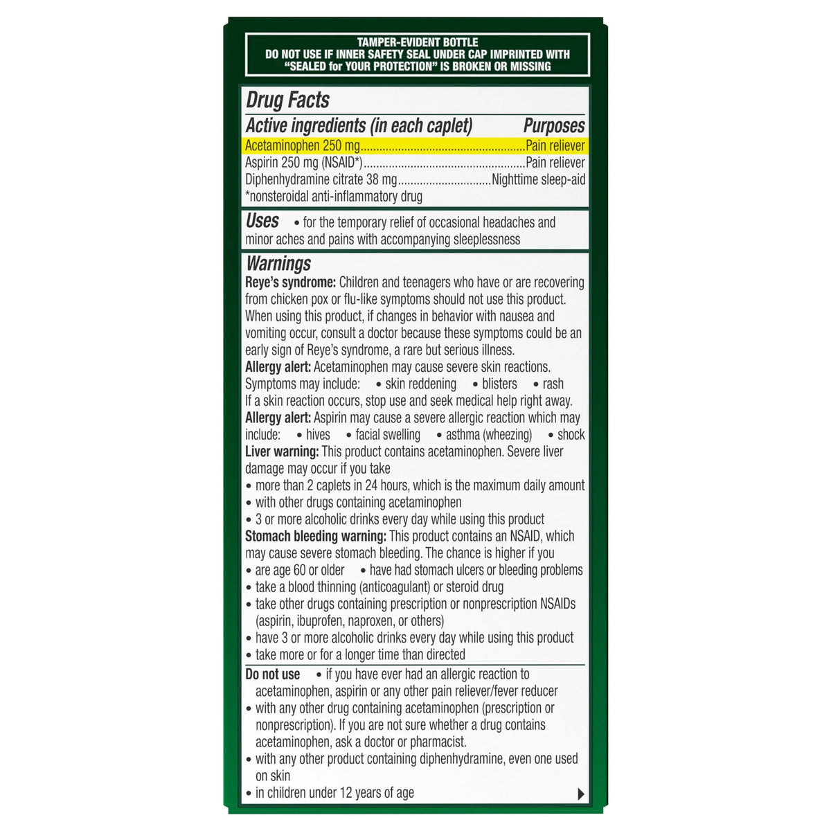 Excedrin PM for Headache Relief, Acetaminophen 250mg, Aspirin 250mg, Diphenhydramine Citrate 38mg, Pain Reliever, Nighttime Sleep-Aid, 100 Count ExcedrinBuy Supplements Australia