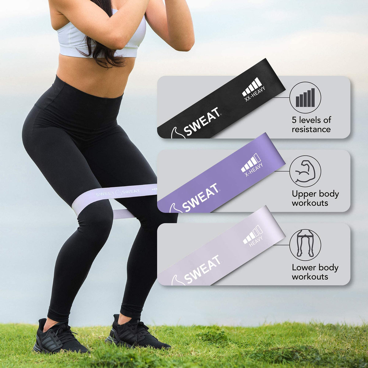 Sweet Sweat Mini Loop Resistance Bands - Set of 5 | Exercise Hip Booty Bands for Squats, Lunges, Physical Therapy, Yoga, Pilates, Rehab & Home or Gym Workouts Sports Research buy supplements Au