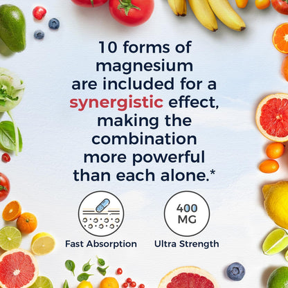 Vitalitown 10 in 1 Magnesium Complex Supplement - 400mg Elemental Magnesium Chelated with Glycinate, Citrate, Malate, Taurate & More - for Sleep Heart Energy - Non-GMO, Vegan, 90 Caps Vitalitown buy supplements Au