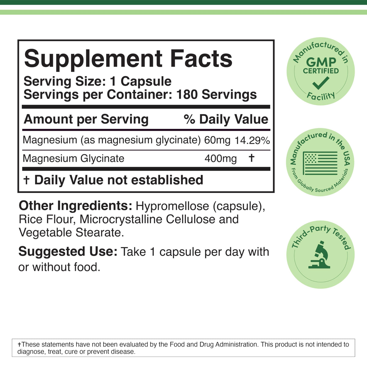 Magnesium Glycinate 400mg | 180 Capsules | Sleep, Muscle, & Heart Support | Vegan, Third Party Tested, Gluten Free, Non-GMO, by Double Wood Supplements Double Wood Supplements buy supplements Au