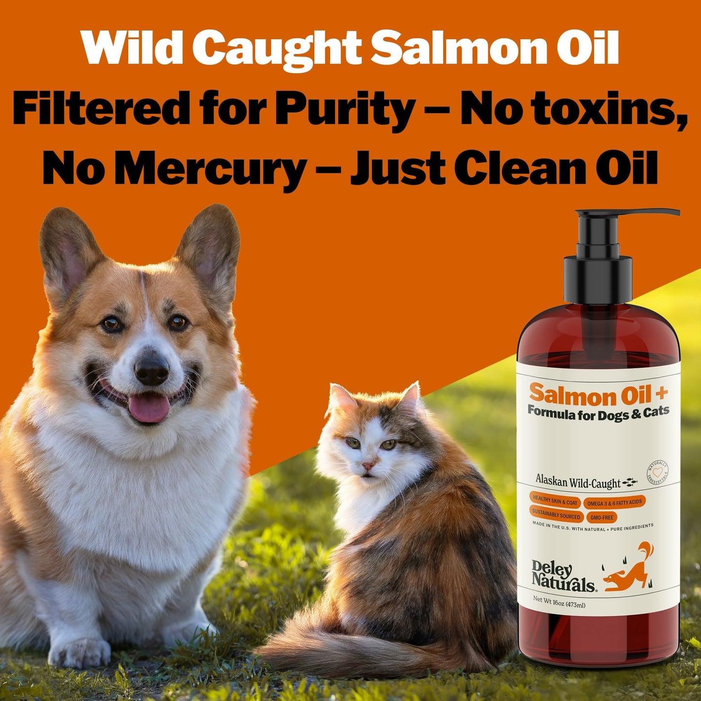 Deley Naturals Wild Alaskan Salmon Oil for Dogs & Cats - New and Improved Salmon Oil Plus Formula - Fish Oil for Dogs with Omega 3, DHA and EPA - Omega 3 for Healthy Skin and Coat - 16oz Made in USA Deley NaturalsBuy Supplements Australia