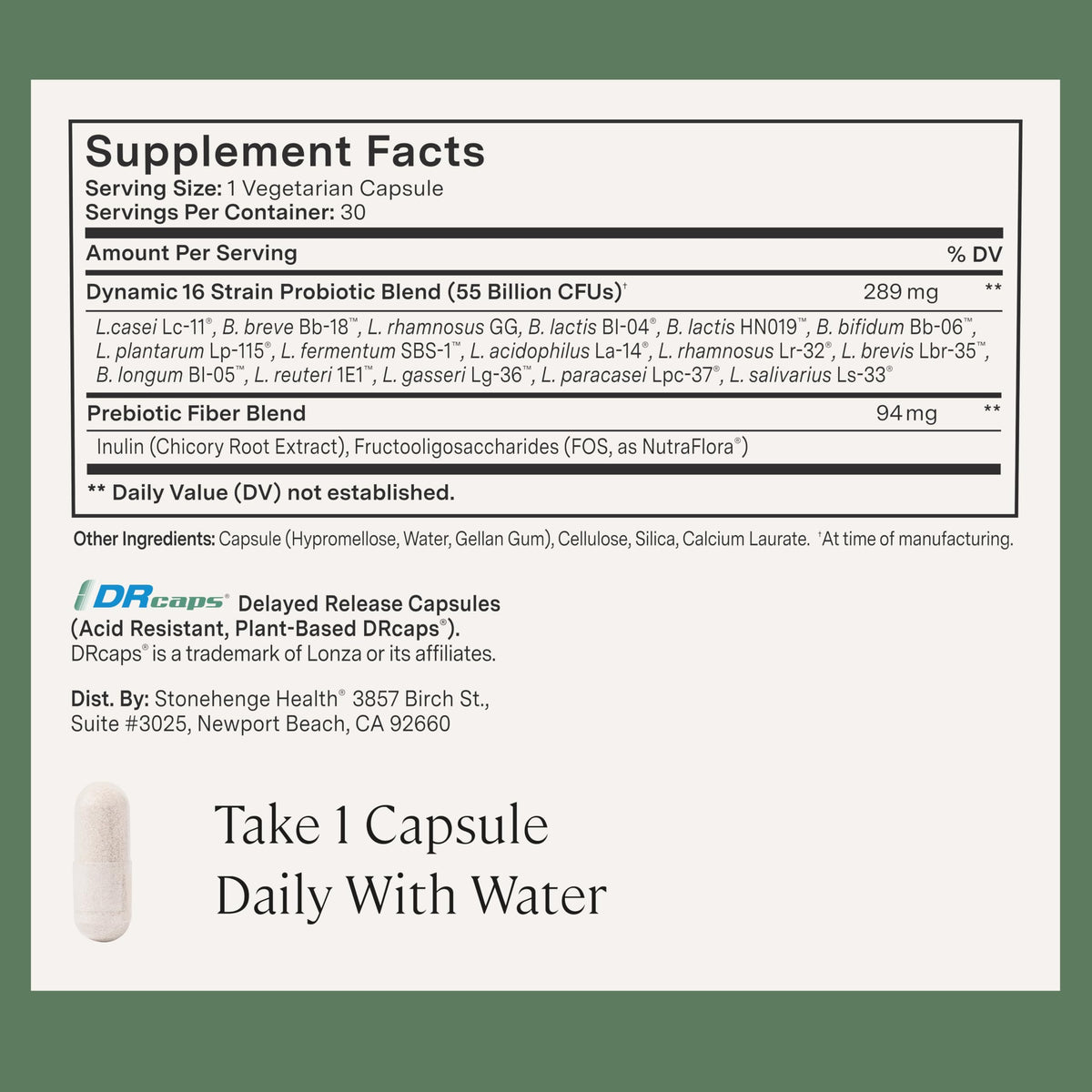 Stonehenge Health Probiotics 55 Billion CFU - 16 Strains, Prebiotic, Synbiotics Dynamic Biotics - Lactobacillus Acidophilus, Delayed Release, Shelf Stable, Non-GMO Gluten Free Veggie Capsule