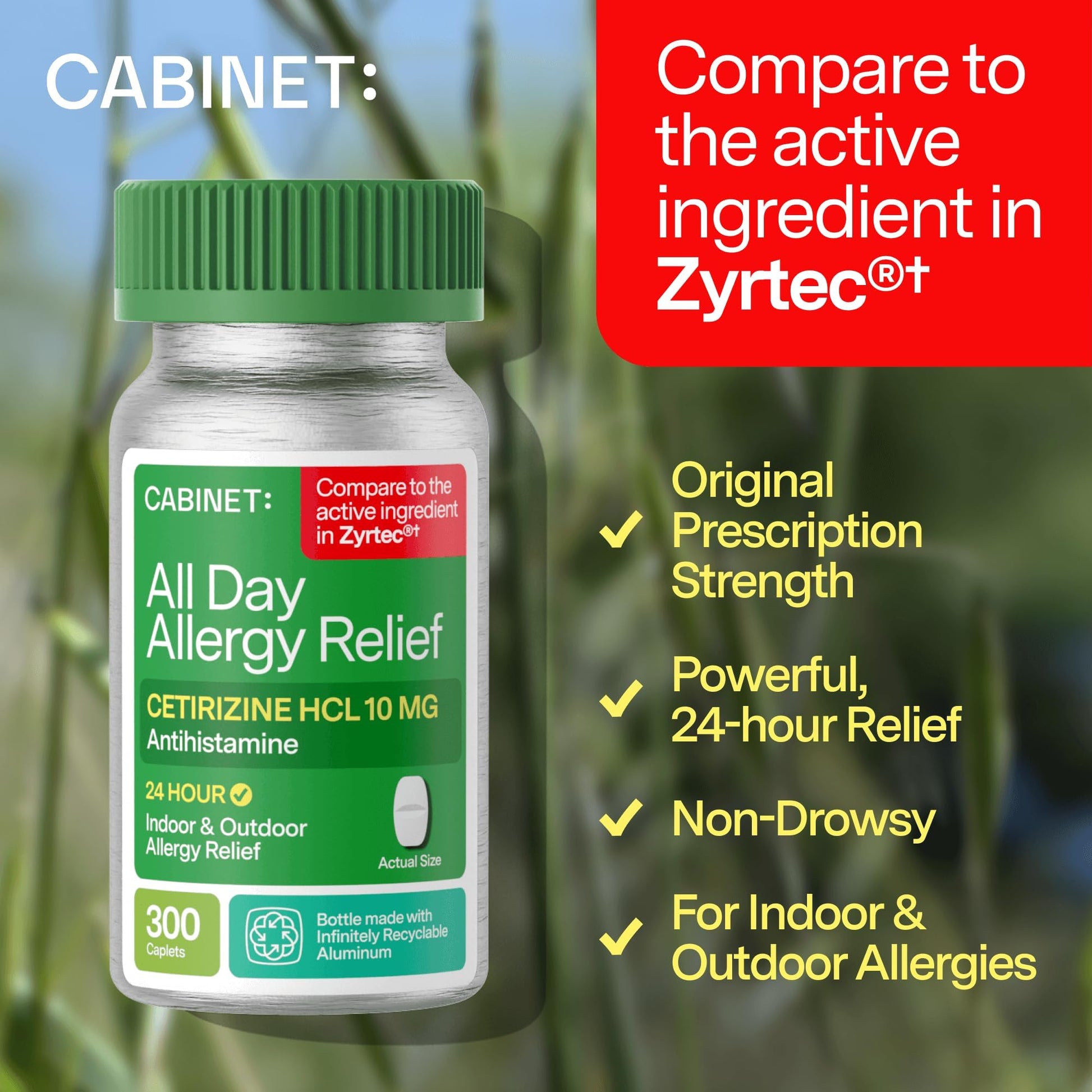 Cabinet: Cetirizine Hcl 10mg Allergy Relief Tablets | Non-Drowsy Antihistamine for 24-Hour Indoor & Outdoor (Aluminum - 300 Count) Cabinet: buy supplements Au