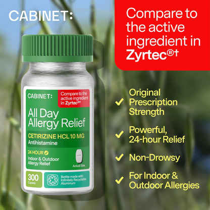 Cabinet: Cetirizine Hcl 10mg Allergy Relief Tablets | Non-Drowsy Antihistamine for 24-Hour Indoor & Outdoor (Aluminum - 300 Count) Cabinet: buy supplements Au