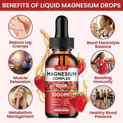 Triple Magnesium Complex Supplement, Magnesium Glycinate, Blend, Citrate Liquid Drops 1000mg with Ashwagandha, CoQ10, Vitamin B6, C, D, Zinc -Support Calm Stress Relief, Bone, Muscle, Mood Vegan dilib buy supplements Au