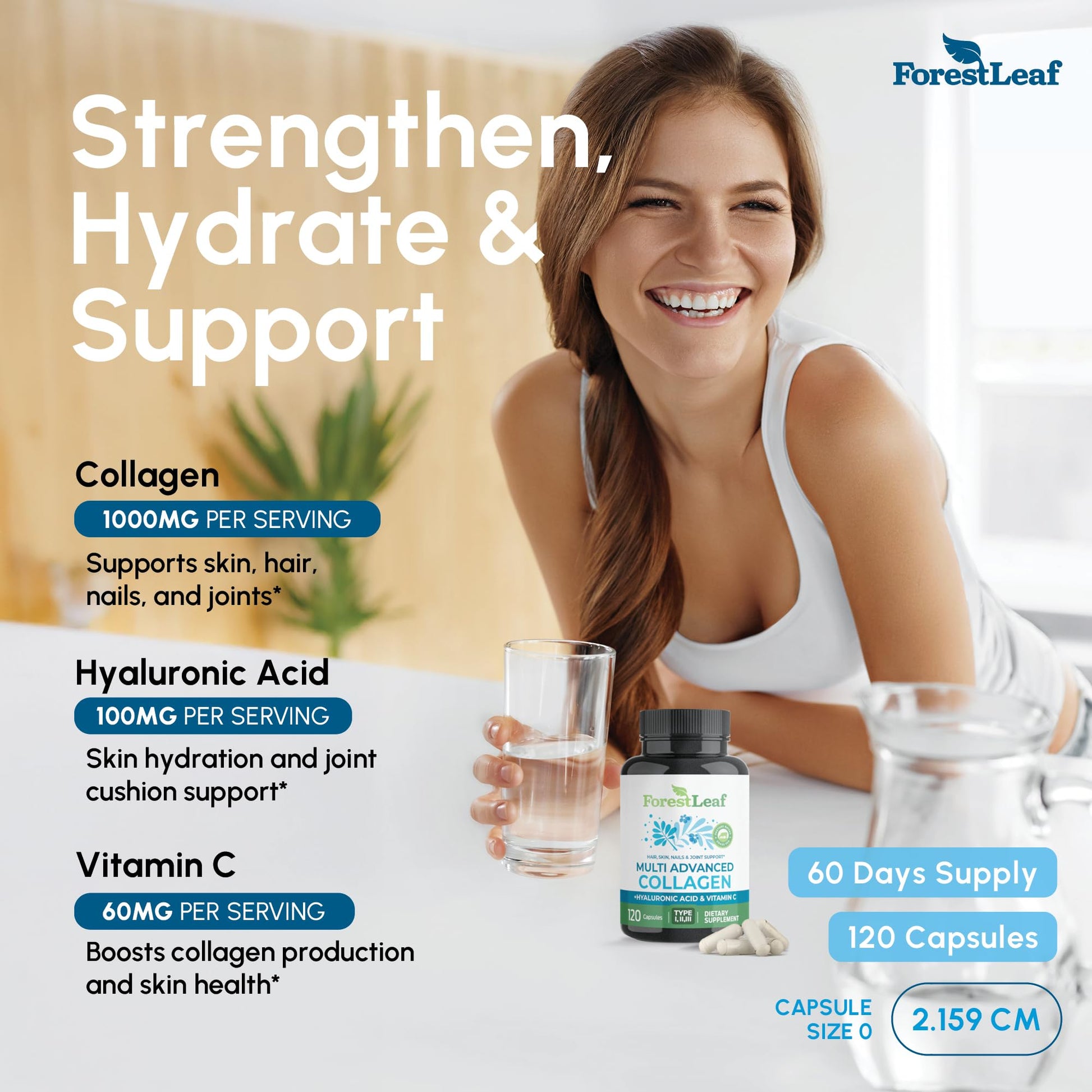 ForestLeaf Multi Collagen Pills with Hyaluronic Acid + Vitamin C | Hydrolyzed Collagen Supplements for Women or Men | Multi Collagen Capsules Peptides for Skin, Wrinkles, 120 Caps ForestLeaf buy supplements Au
