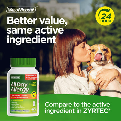 ValuMeds 24-Hour Allergy Medicine Antihistamine for Pollen, Hay Fever, Dry, Itchy Eyes, Allergies | Cetirizine HCl 10mg Caplets, Compare to Leading Brand (300 Count) ValuMeds buy supplements Au
