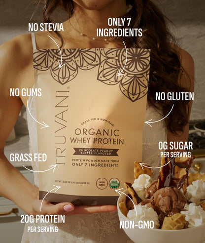 Truvani Organic Whey Protein Powder | Vanilla | 20 Servings | 20g Grass Fed Whey Protein | USDA Organic & Non-GMO | Gluten Free | No Gums, No Soy, No Stevia, No Added Sugars