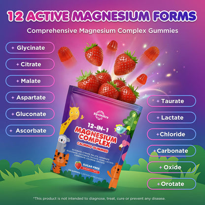 Magnesium Complex 700mg - 12 in 1 Magnesium Gummies with Glycinate, Citrate, Malate, Oxide, Taurate, Aspartate, Orotate - Supports Relaxation, Muscle & Heart - Sugar Free Strawberry 120 Count ReviNutra buy supplements Au
