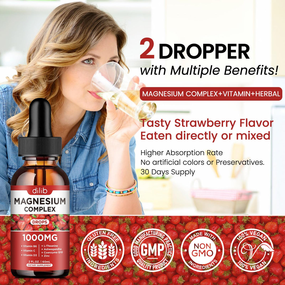 Triple Magnesium Complex Supplement, Magnesium Glycinate, Blend, Citrate Liquid Drops 1000mg with Ashwagandha, CoQ10, Vitamin B6, C, D, Zinc -Support Calm Stress Relief, Bone, Muscle, Mood Vegan dilib buy supplements Au