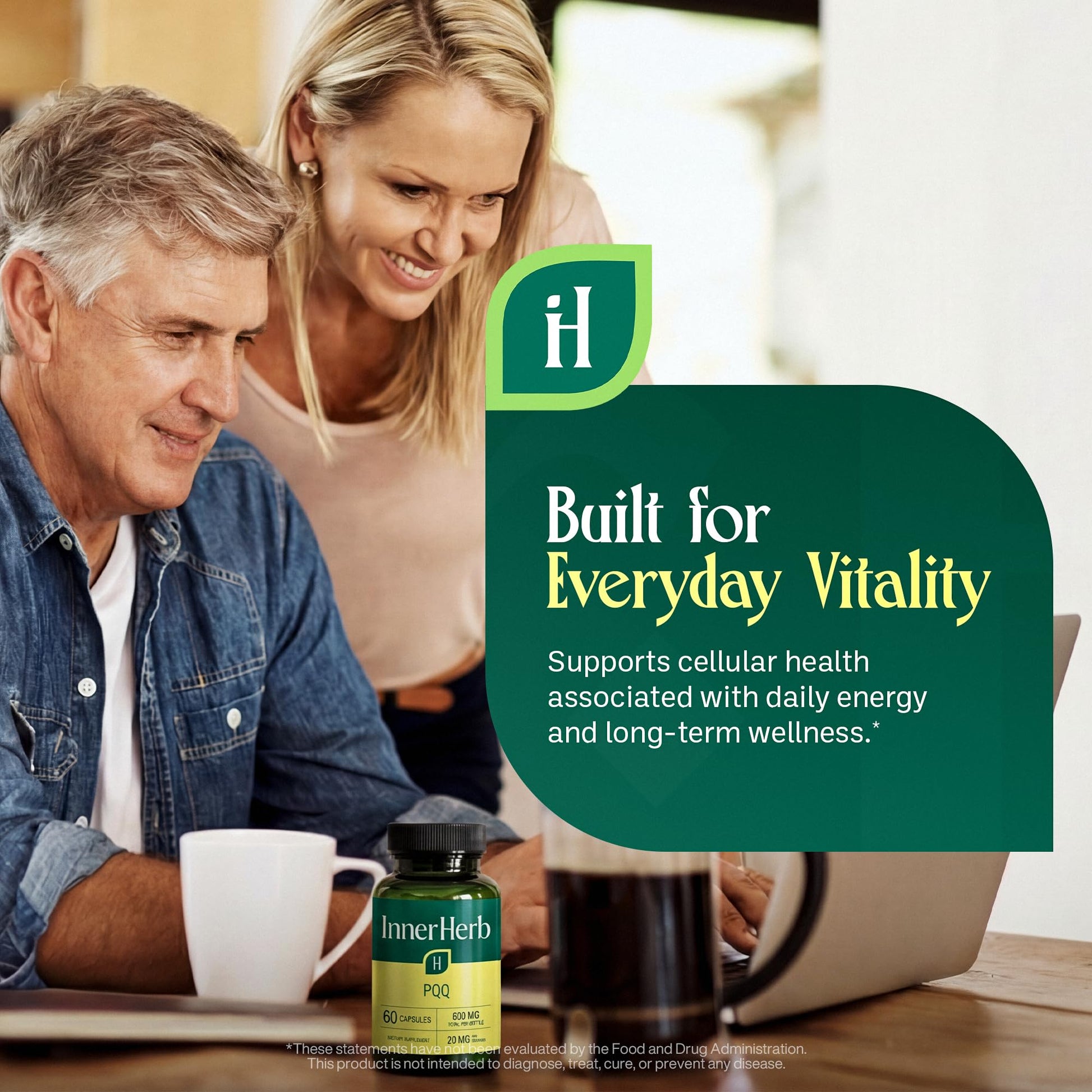 InnerHerb Pyrroloquinoline Quinone PQQ Daily Capsule - Supplement for Adults (60 Capsules, 30 Servings) (20mg Per Serving) InnerHerb buy supplements Au
