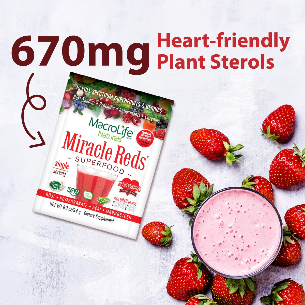MacroLife Naturals Miracle Reds Superfood Powder 19 Blended Fruit & Berry Polyphenols Enzymes Probiotics & Antioxidants Supplement - Raw Non-GMO & Vegan Whole Food Vitamins - 12 Packet Servings MacroLife NaturalsBuy Supplements Australia