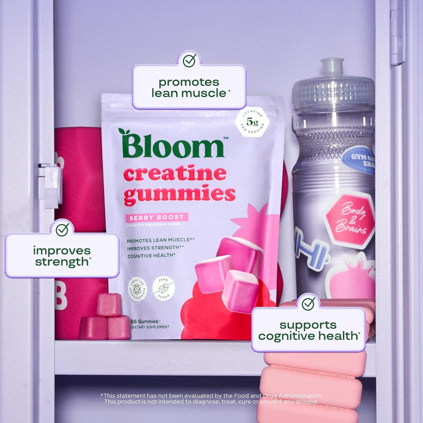 Bloom Nutrition Creatine Monohydrate Gummies, Berry Boost, 12 Servings | 5g Per Serving, Sugar Free Creatine Gummy for Workout, Strength, Cognitive Health & Lean Muscle Support, Gluten Free, Non GMO