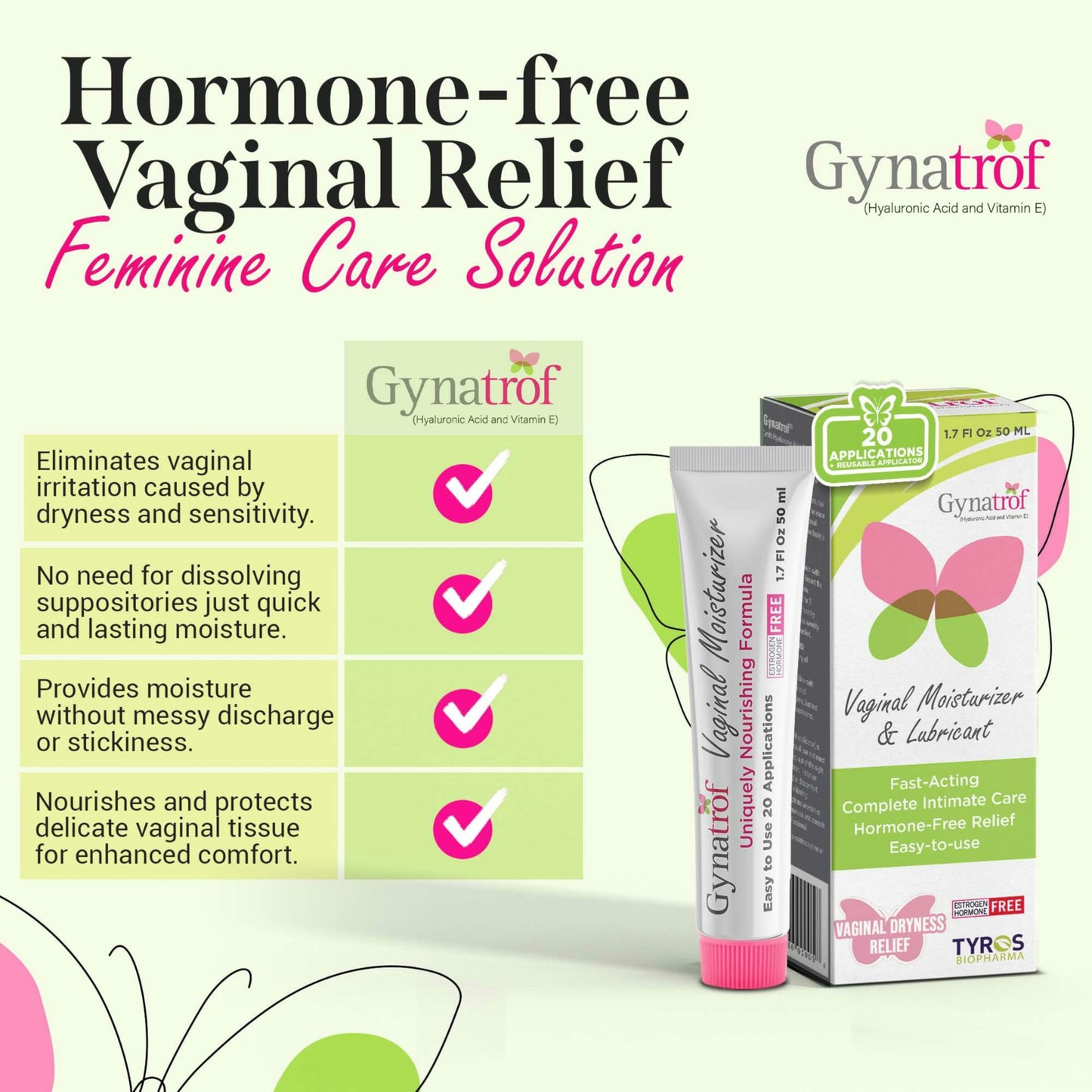 Gynatrof Vaginal Moisturizer, Long-Lasting for Vaginal Dryness & Irritation, Hormone-Free Hyaluronic Acid & Vitamin E Feminine Care, Daily Hydration For Intimate Feminine Care, 1.7 fl oz Gynatrof buy supplements Au