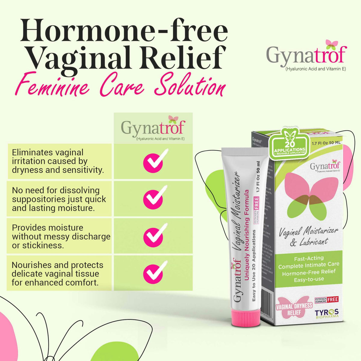 Gynatrof Vaginal Moisturizer, Long-Lasting for Vaginal Dryness & Irritation, Hormone-Free Hyaluronic Acid & Vitamin E Feminine Care, Daily Hydration For Intimate Feminine Care, 1.7 fl oz Gynatrof buy supplements Au