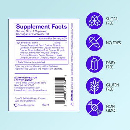 Love Wellness Bye Bye Bloat, Digestive Enzymes | Bloating Relief for Women | Help Reduce Gas Relief & Water Retention | Supports Digestive Health with Fenugreek & Dandelion | 180 Count Love Wellness buy supplements Au