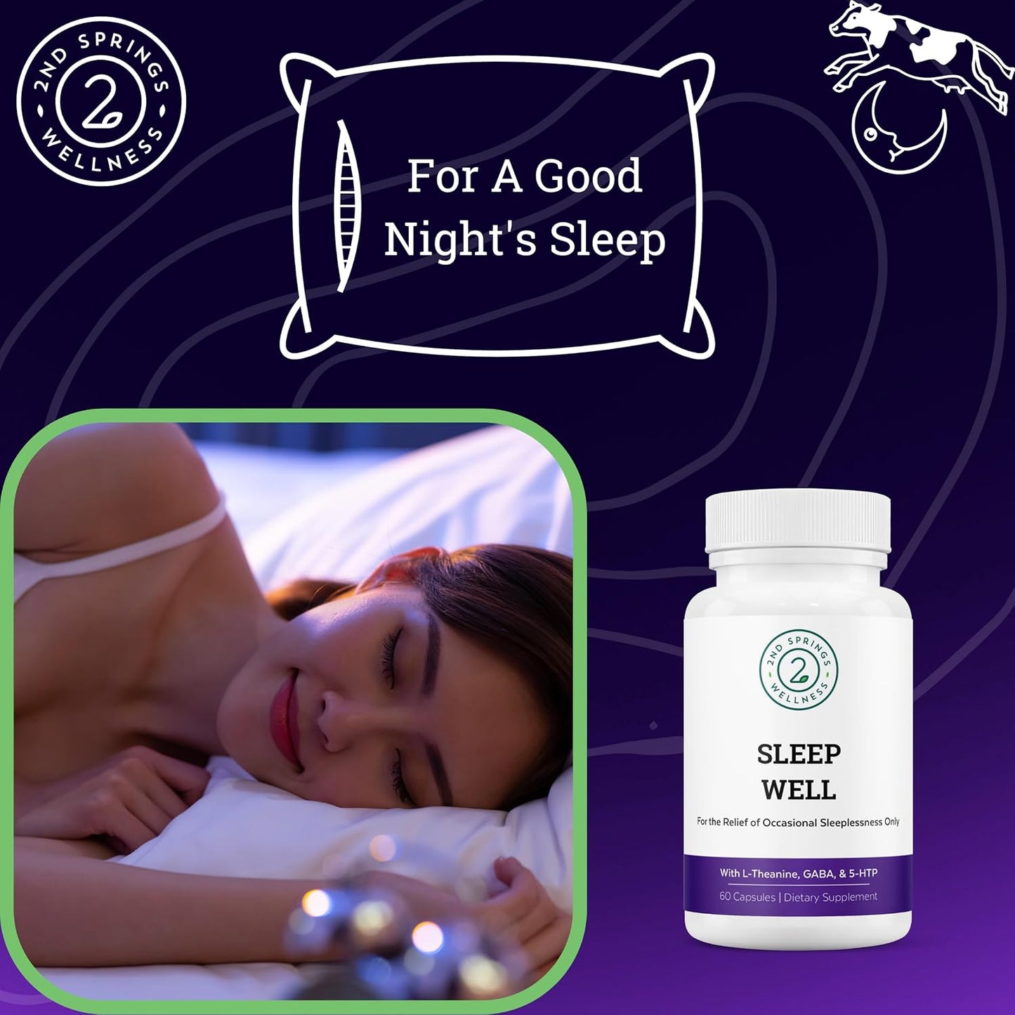 Sleep Well Calmness & Relaxing Support Formula, 60 Capsules | Magnesium, L-Theanine, GABA, Melatonin, Enhances Relaxation + Promotes Healthy Sleep Patterns