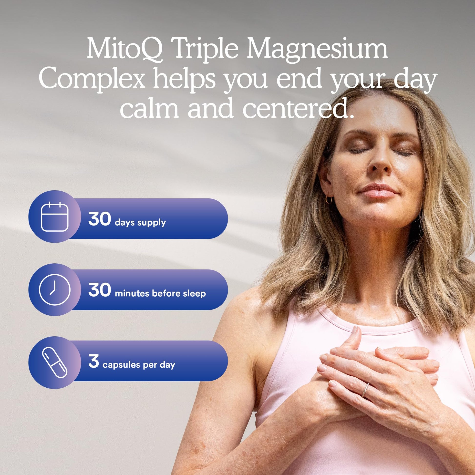 MitoQ Triple Magnesium Complex | Magnesium Glycinate, Taurinate, Oxide with GABA for Heart Health, Stress Management, & Deeper Sleep | High Absorption | 90 Capsules MitoQ buy supplements Au