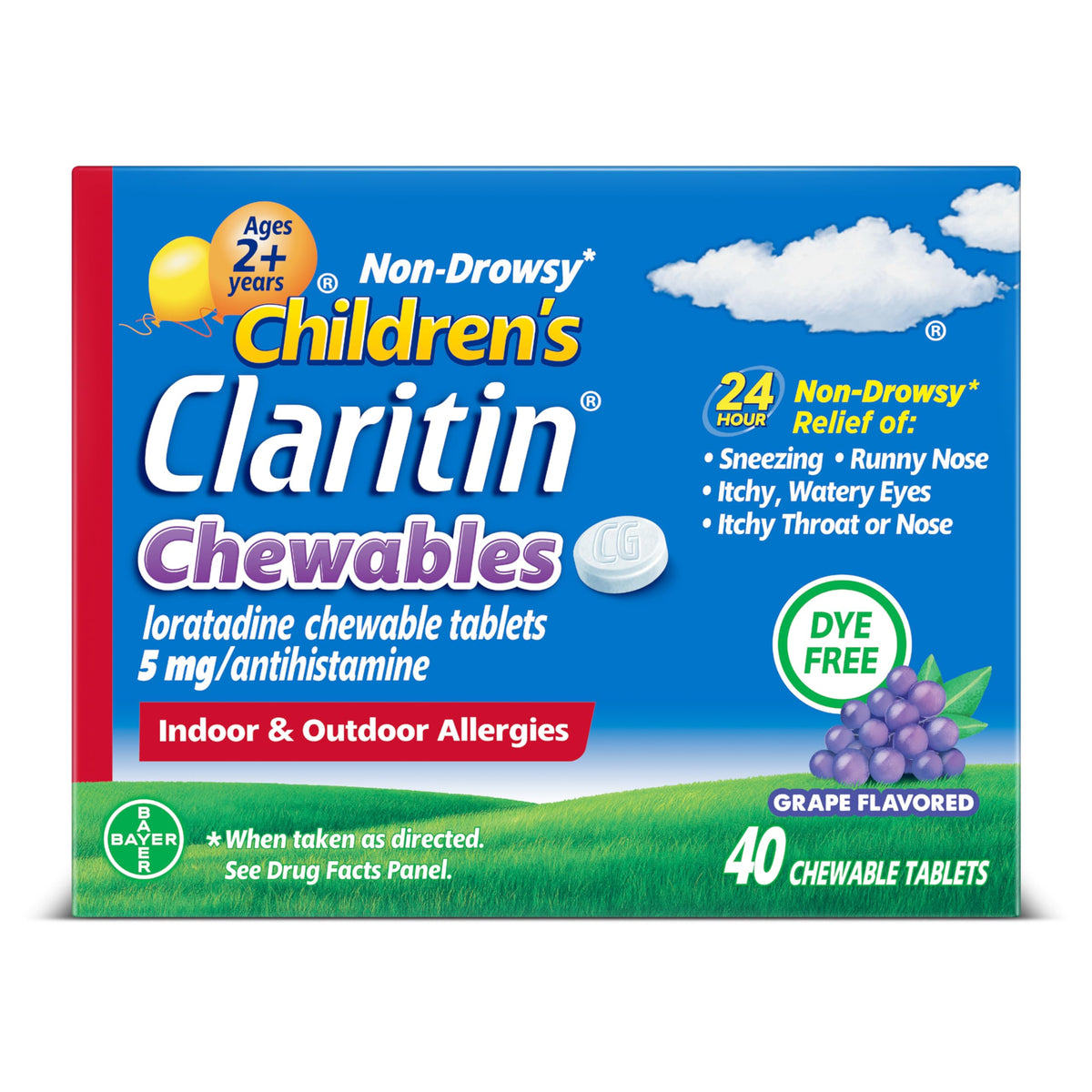 Claritin Children's Allergy Medicine, 24-Hour Non-Drowsy Loratadine 5mg Chewable Tablet, Antihistamine for Kids Ages 2 Years and Older, Grape Flavored, Dye-free, 40 Tablets Claritin buy supplements Au