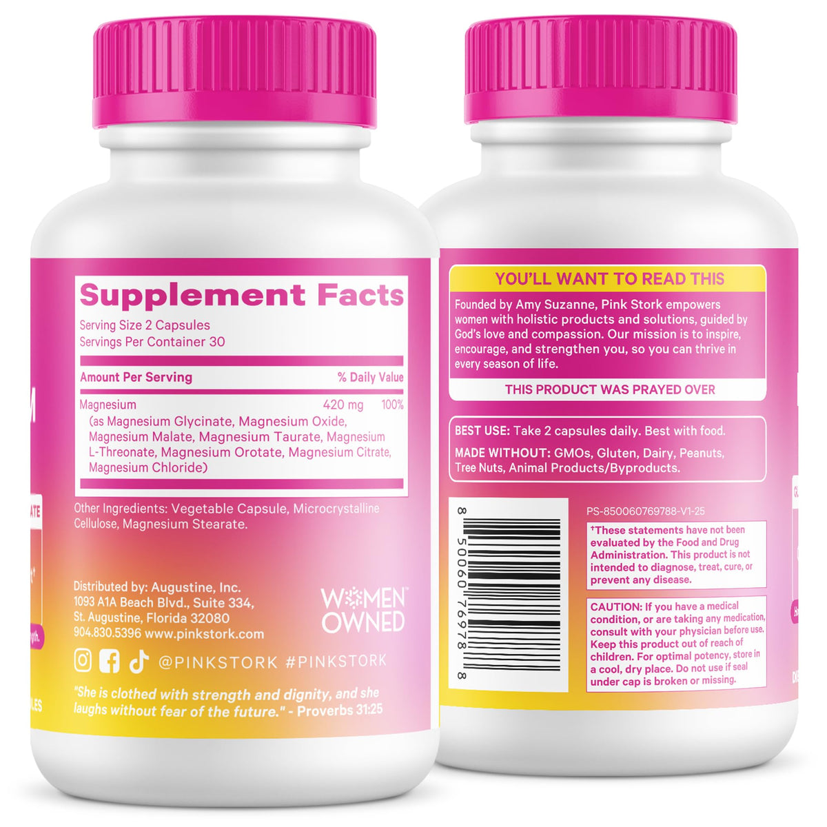 Pink Stork Magnesium Complex for Women - 8 Forms Including Glycinate, Malate, Citrate & L-Threonate - Stress, Sleep, Muscle & Hormone Support - 400 mg Elemental Magnesium - 60 Vegan Capsules Pink Stork buy supplements Au