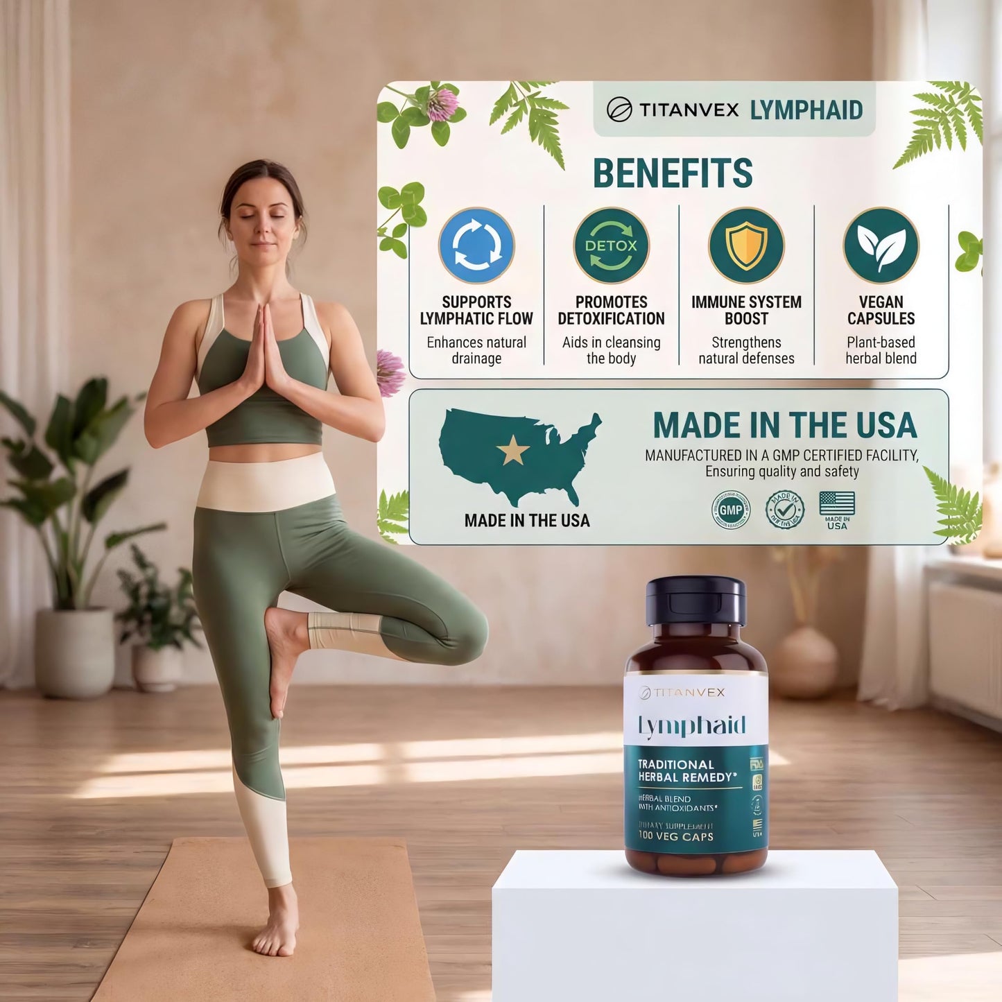 TitanVex Lymphaid - Lymphatic Drainage Supplement 100 Vegan Capsules, Herbal Lymphatic Support with Echinacea and Dandelion, Antioxidant, Respiratory and Urinary Wellbeing TitanVex buy supplements Au