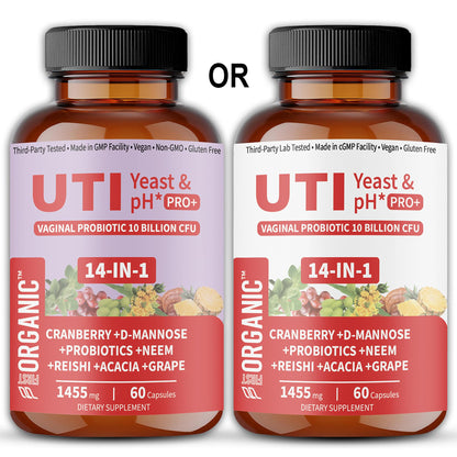 UTI Flora & Odor Pro+ & UTI Yeast & pH Pro+ | Pack of 2 | Vaginal Probiotics for Feminine Hydration & Freshness Support | Third-party Tested, cGMP Facility, Vegan, Non-GMO, Gluten-Free | 60+60 Caps FIRSTORGANIC buy supplements Au