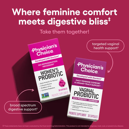 Physician's CHOICE Probiotics for Women - PH Balance, Digestive, UT, & Feminine Health - 50 Billion CFU - 6 Unique Strains for Her - Organic Prebiotics, Cranberry Extract+ - Women Probiotic - 30 CT Physician's CHOICE buy supplements Au