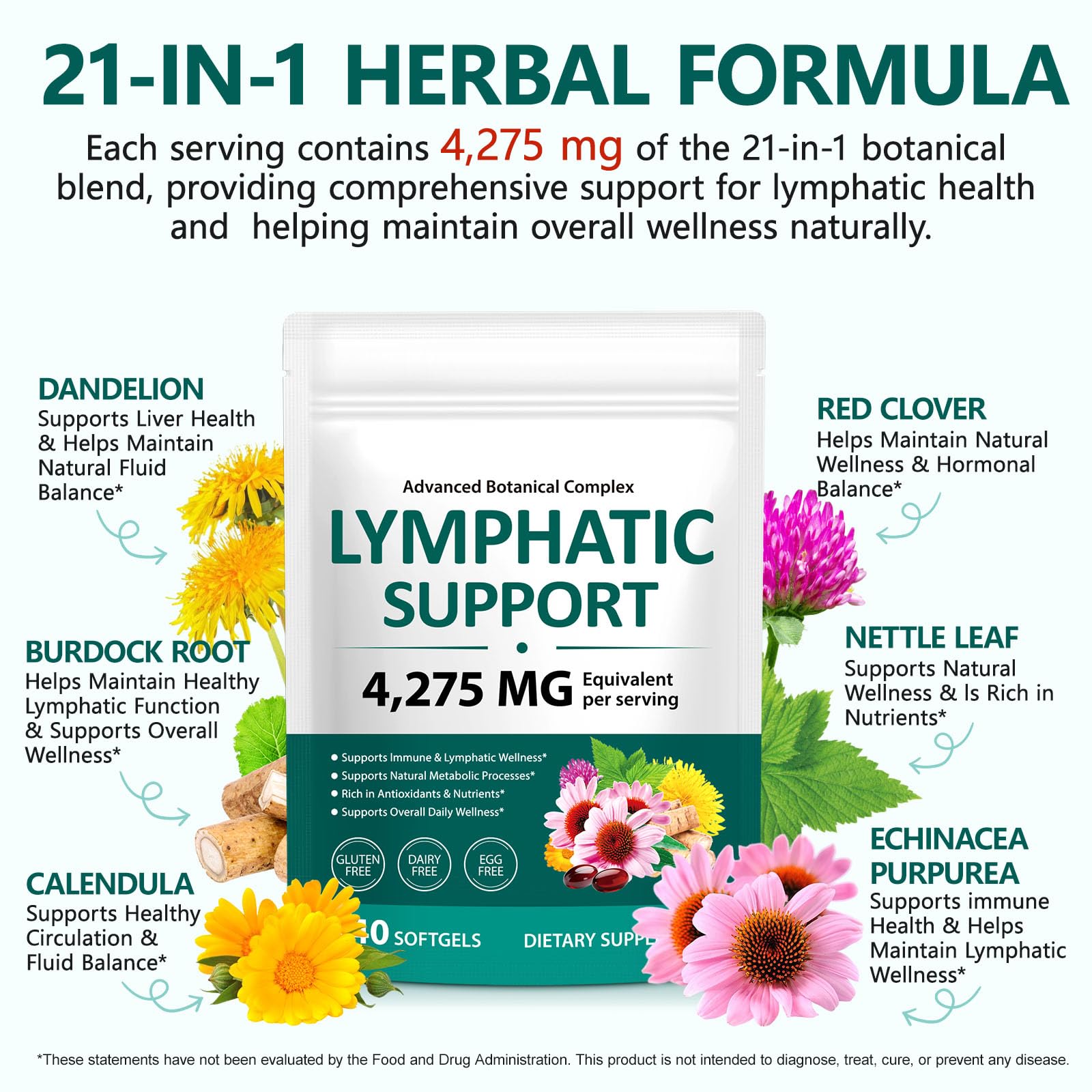 FANSHI Lymphatic Drainage Supplements 240 Softgels | Herbal Blend with Echinacea, Dandelion & Burdock Root | Promotes Healthy Circulation & Fluid Balance | Supports Overall Daily Wellness FANSHI buy supplements Au