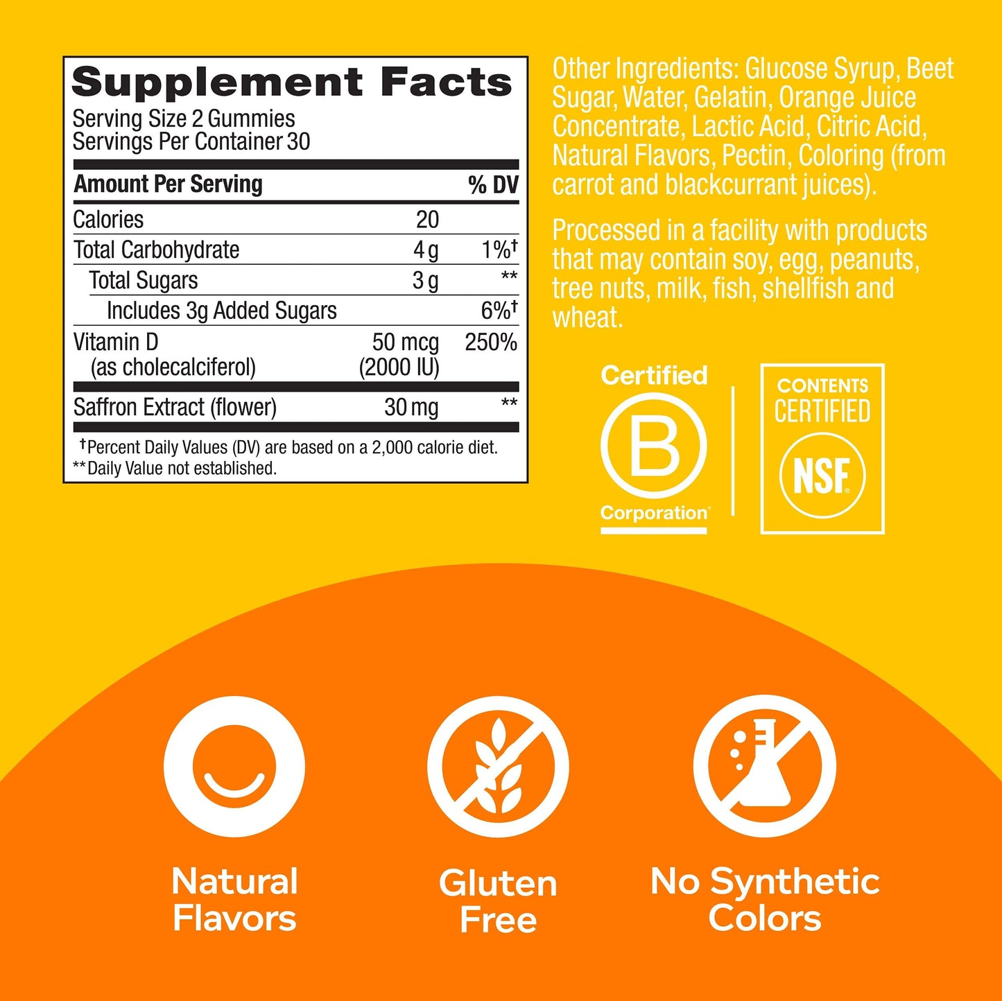 OLLY Hello Happy Gummy Worms, Mood Support Gummies For Adults,* Saffron Extract, Vitamin D, Tropical Zing Flavored, 30 Day Supply - 60 Count