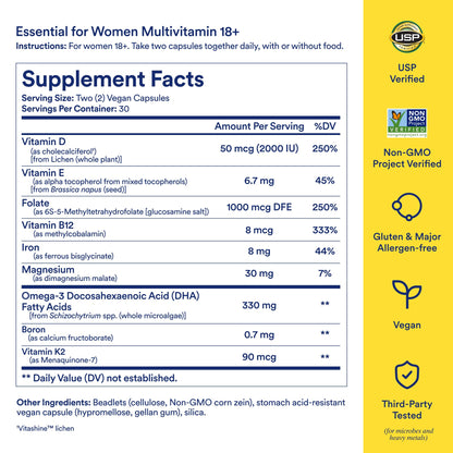 Ritual Women’s 18+ Daily Multivitamin - Key Essential Vitamins and Minerals to Support Energy, Heart, Bone, Brain Health* - Clinical Backed - Vegan - USP Verified - Mint - 60 Capsules - 30 Servings Ritual buy supplements Au
