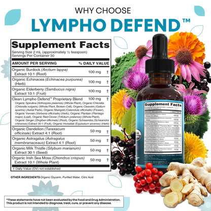 Organic Lymphatic Drainage Supplement | Lymphatic Support Drops | Burdock Root Echinacea Elderberry Dandelion Astragalus Milk Thistle Sea Moss Red Clover