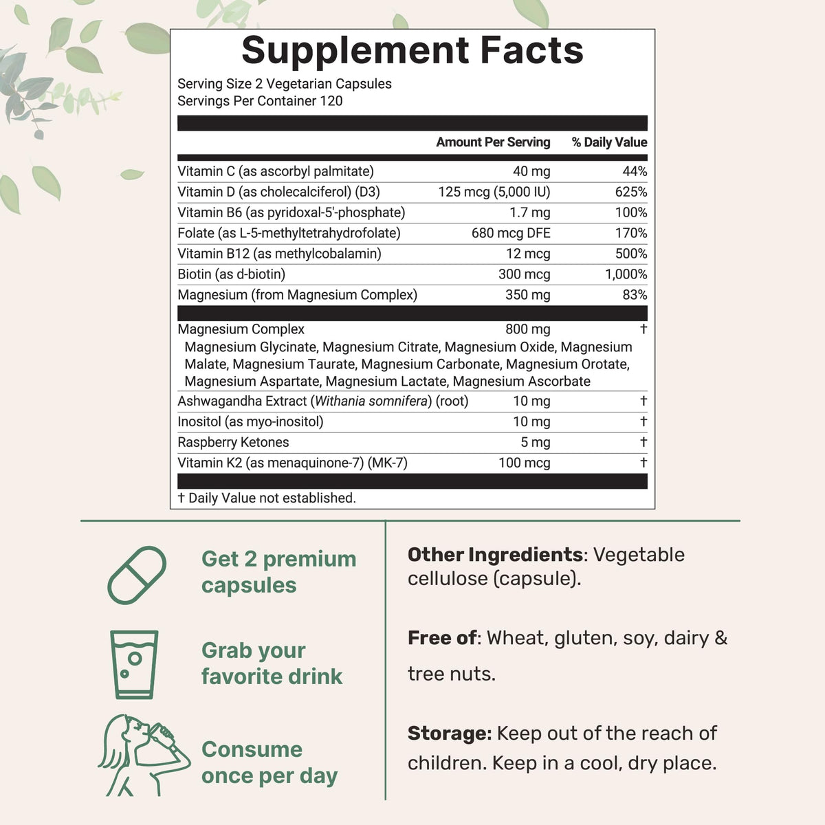 Magnesium Complex for Women, 240 Vegetarian Capsules | 20-in-1 Formula - Magnesium Blend with Vitamin D3, K2