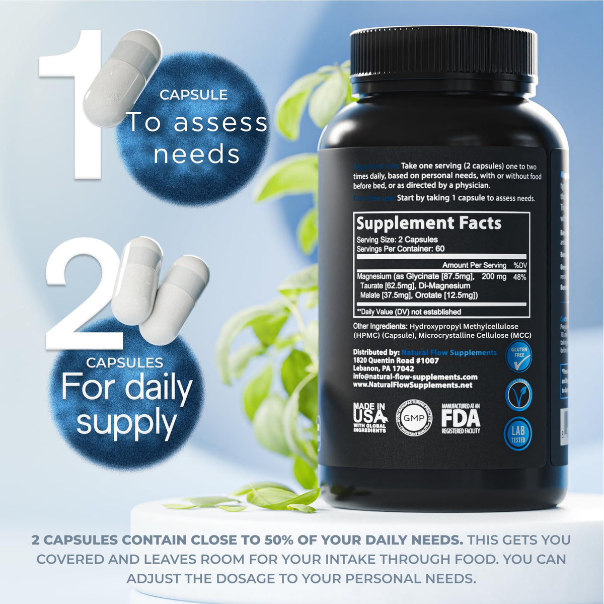 Natural Flow 4X Magnesium Supplement, Magnesium Glycinate, Taurate, Malate, Orotate Complex, Calm Sleep and Cramp Support Blend, No Mag Citrate or Oxide, 120 Capsules Natural Flow Supplements buy supplements Au