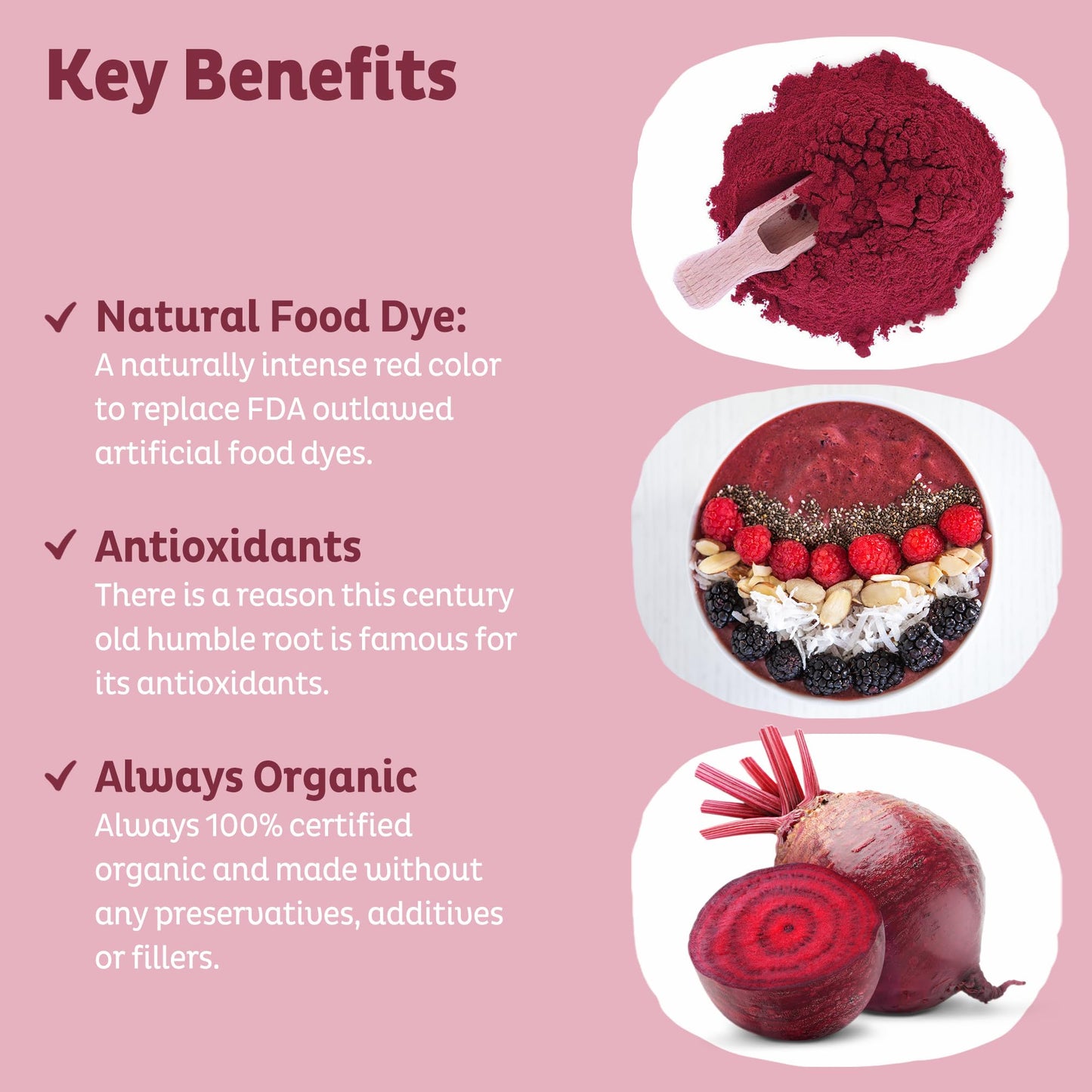KOS Organic Beet Root Powder, USDA Organic - Natural Nitric Oxide Booster, Superfood Plant Based Beetroot Antioxidant, Supports Active Lifestyle & Healthy Circulation,