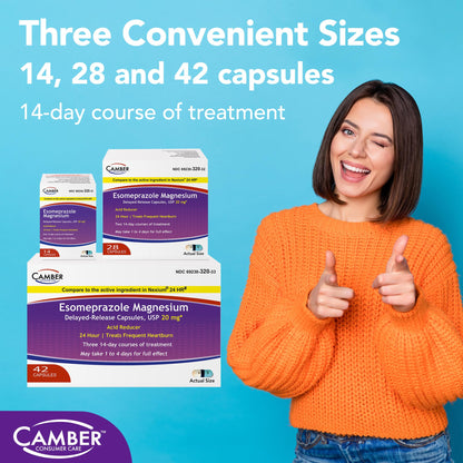 Camber Esomeprazole Magnesium USP 20mg, Delayed Release Capsules, Treats Frequent Heartburn (42 Count) CAMBER PHARMACEUTICALS, INC buy supplements Au