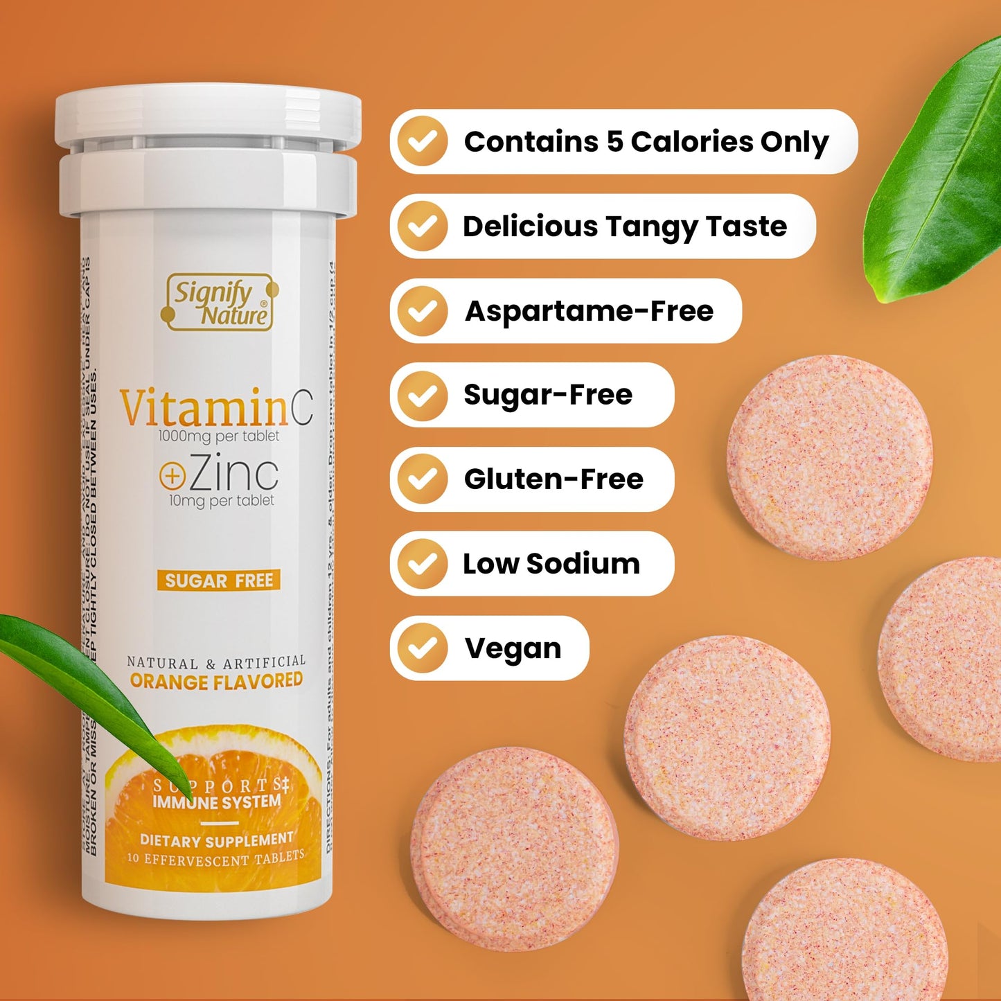 SIGNIFY NATURE Vitamin C 1000mg Effervescent Tablets - Potent Immune Support VIT C with Zinc Supplement - Sugar-Free & Vegan Formula | Dissolvable Vitamin C Tablets - Water Soluble Fizzy Elixir - 80CT SIGNIFY NATURE buy supplements Au