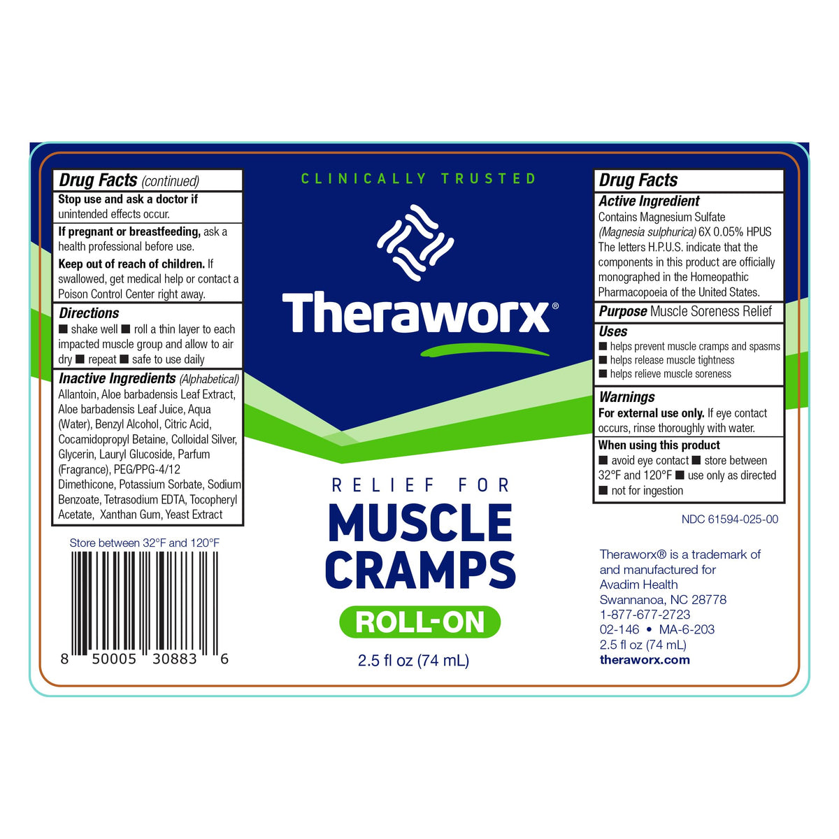 Theraworx Relief for Muscle Cramps Roll-On Fast-Acting Muscle Spasm, Leg Soreness with Magnesium Sulfate - 2.5 oz - 1 Count TheraworxBuy Supplements Australia