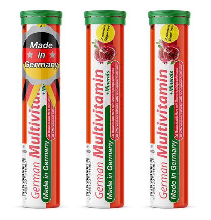 T&D German Multivitamin + Mineralien Drink Effervescent Tablets 60 Servings Pomegranate Flavour – 10 Vitamins + 2 Minerals – Made in Germany T&D buy supplements Au