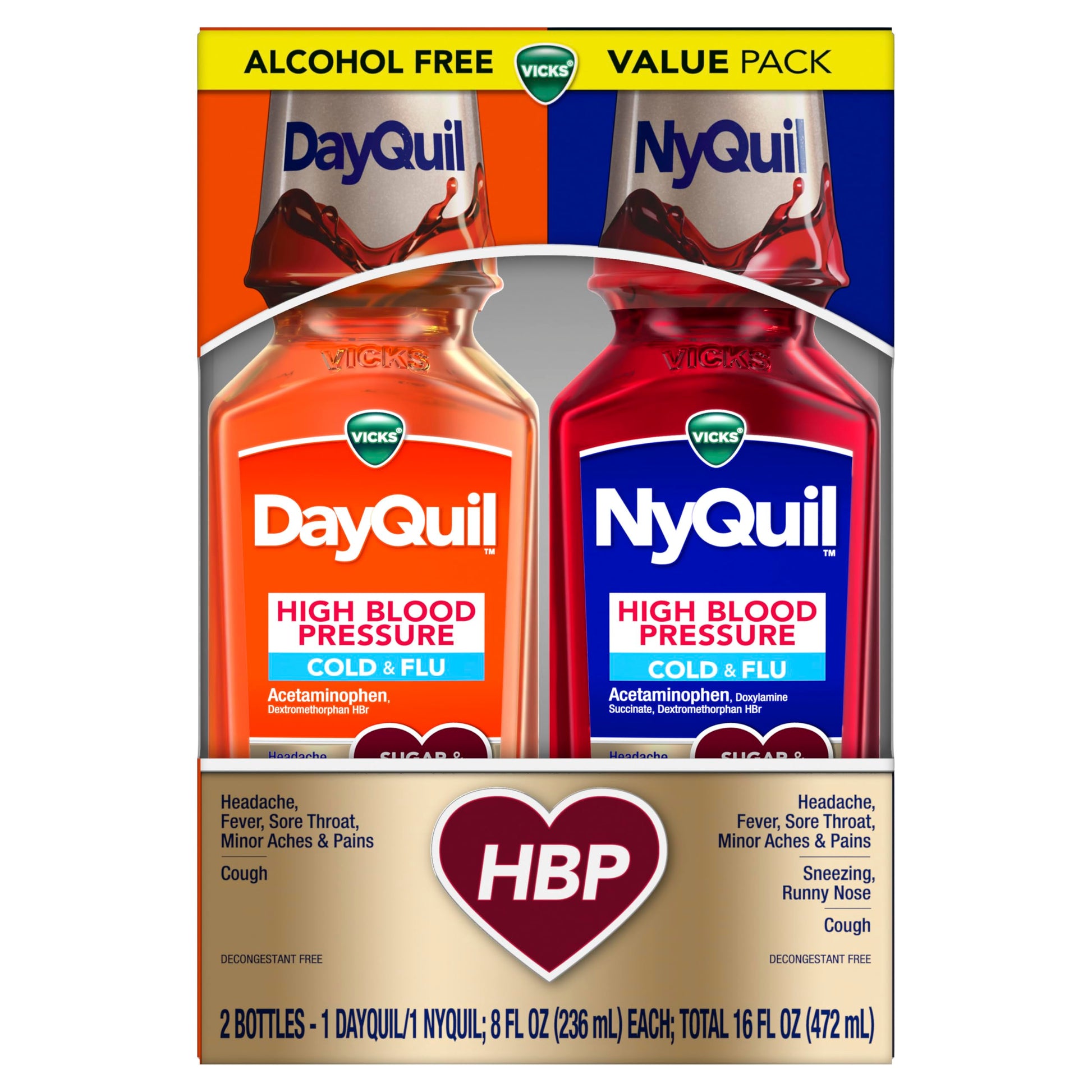 VICKS DayQuil & NyQuil High Blood Pressure Cold & Flu Relief Liquid Medicine Co-Pack, Powerful Multi-Symptom Daytime & Nighttime Relief for Cold, Cough, and Flu Symptoms, Sugar & Alcohol Free, 2x8oz Vicks buy supplements Au
