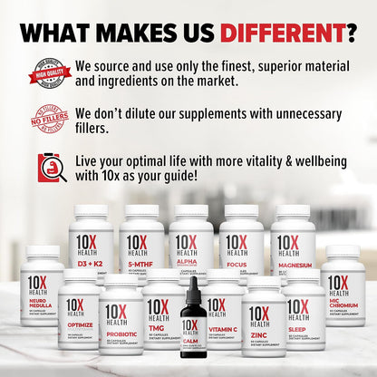 10X Health Tmg Supplements - 60 Capsules | Trimethylglycine: Betaine Anhydrous, Liver & Heart Support, Non-GMO & Gluten-Free