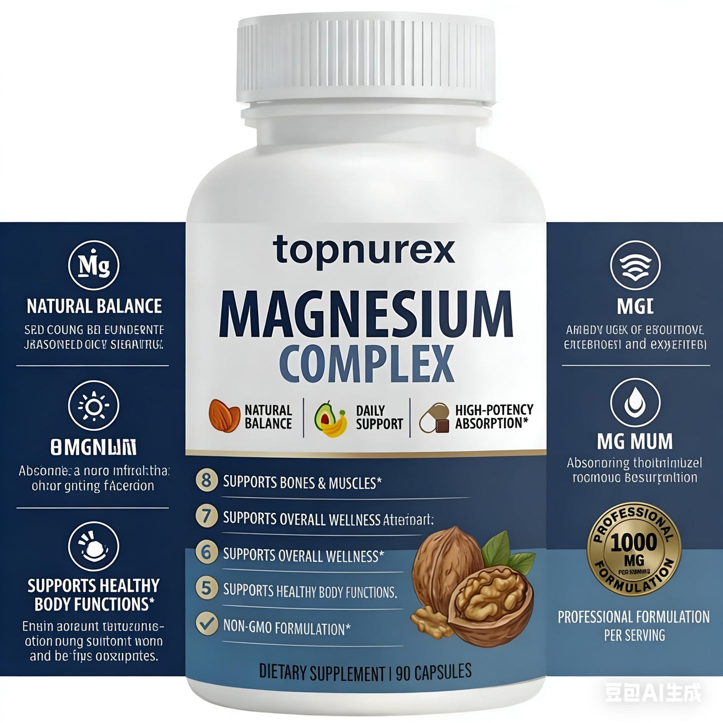 Topnurex Magnesium Complex supplement bottle with label on a white background
