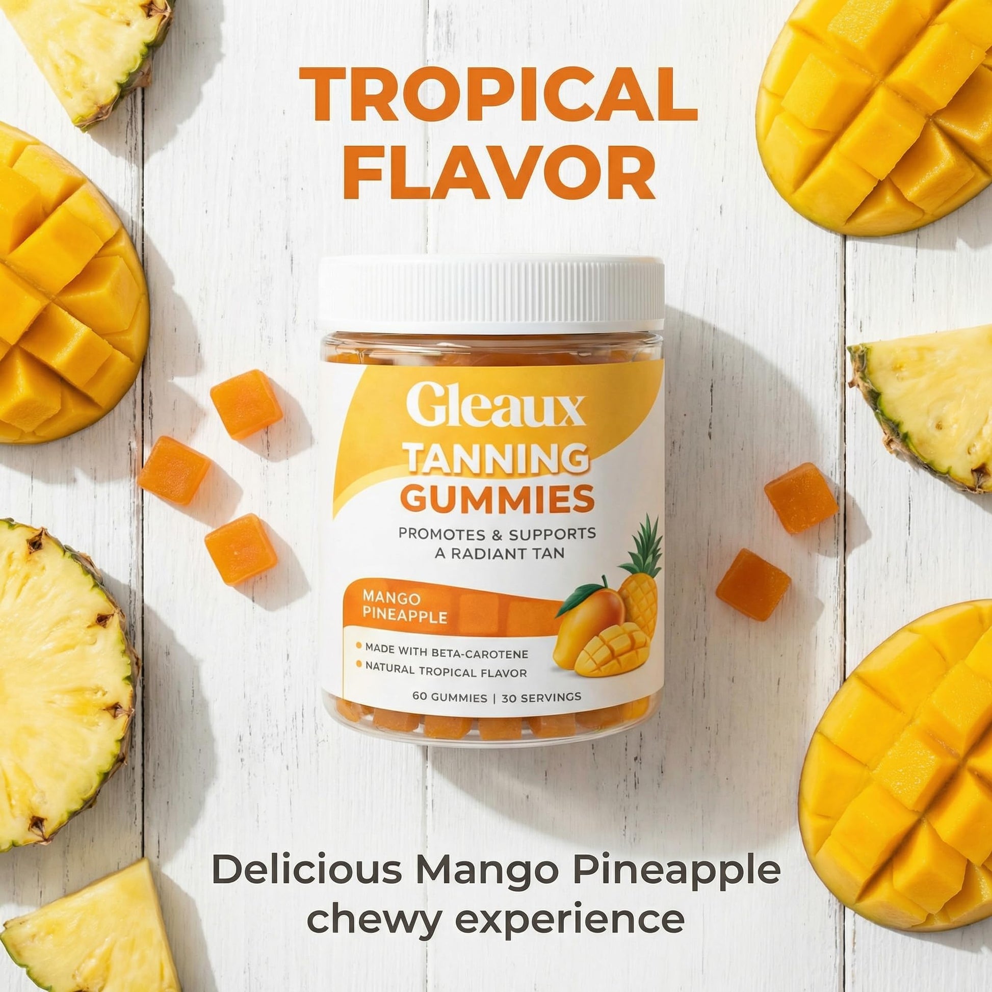 DXWXH Gleaux Tanning Gummies, Tanning Gummies for Women, Sunless Radiance Support with Beta Carotene, Astaxanthin & Lycopene, for Skin Health & Complexion Support, Mango Pineapple Flavor, 60 Gummies DXWXH buy supplements Au