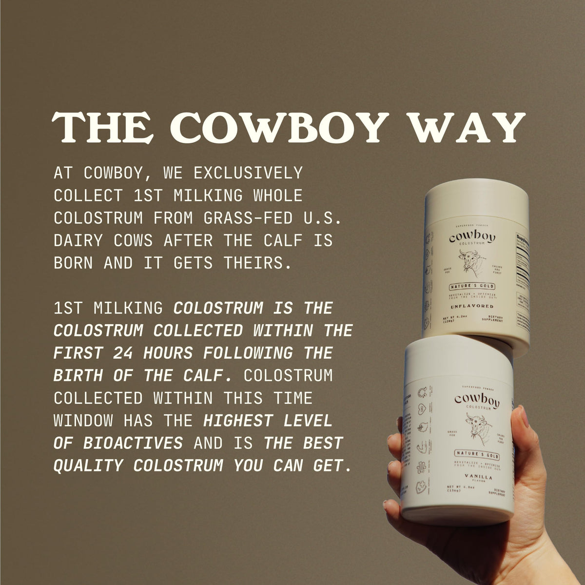 Cowboy - The Exclusive 1st Milking, Whole, Grass Fed Colostrum Supplement for Full Body Health - Sugar Free Bovine Colostrum Powder Packed with Bioactive(Vanilla & Chocolate) Nutrients COWBOY COLOSTRUM buy supplements Au