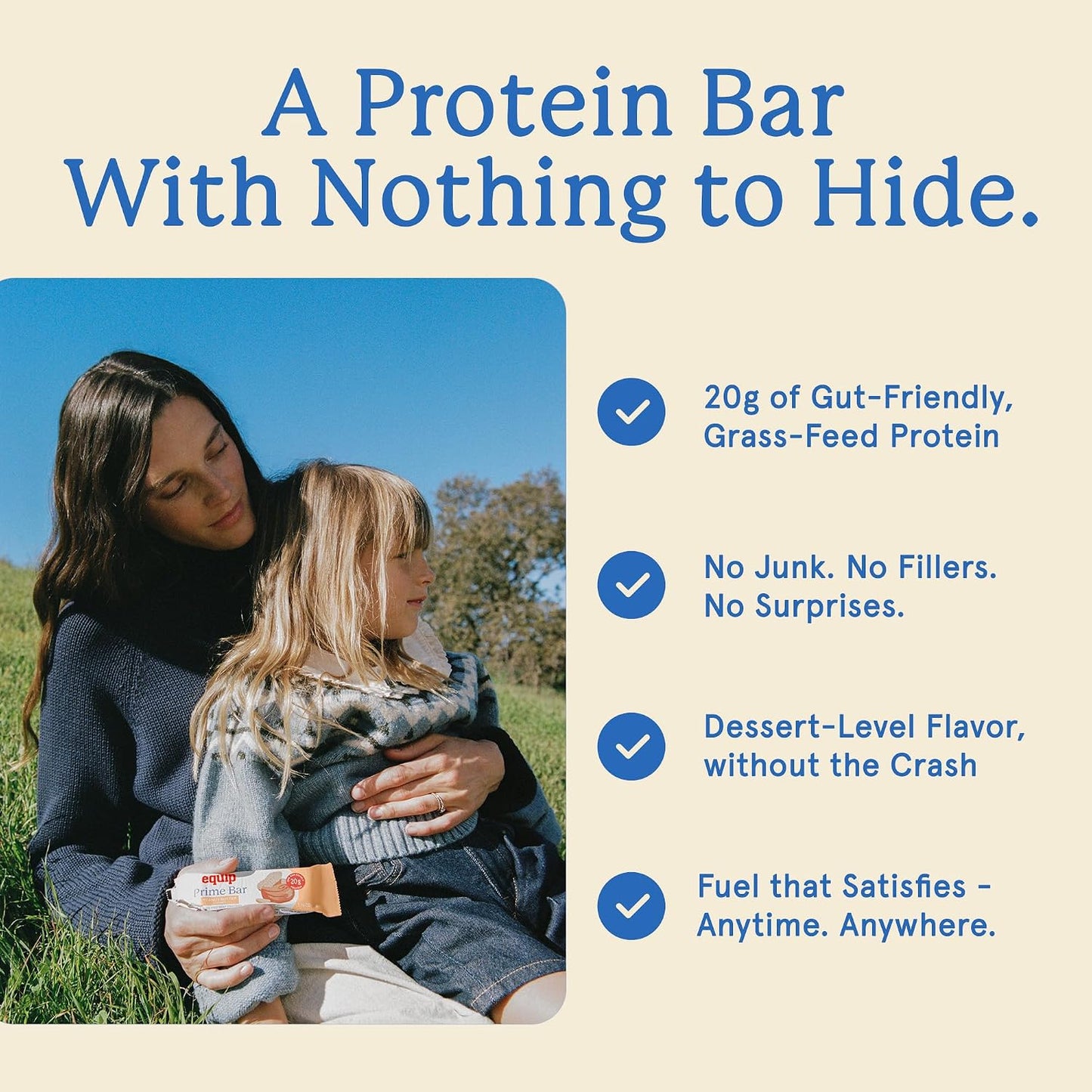 Equip Foods High Protein Prime Bars – Grass Fed Beef Protein, Collagen & Tallow – Gut Friendly, Gluten Free 20g Protein Bars - Only Real-Food Ingredients - On-the Go Snack - Peanut Butter, 12 Count