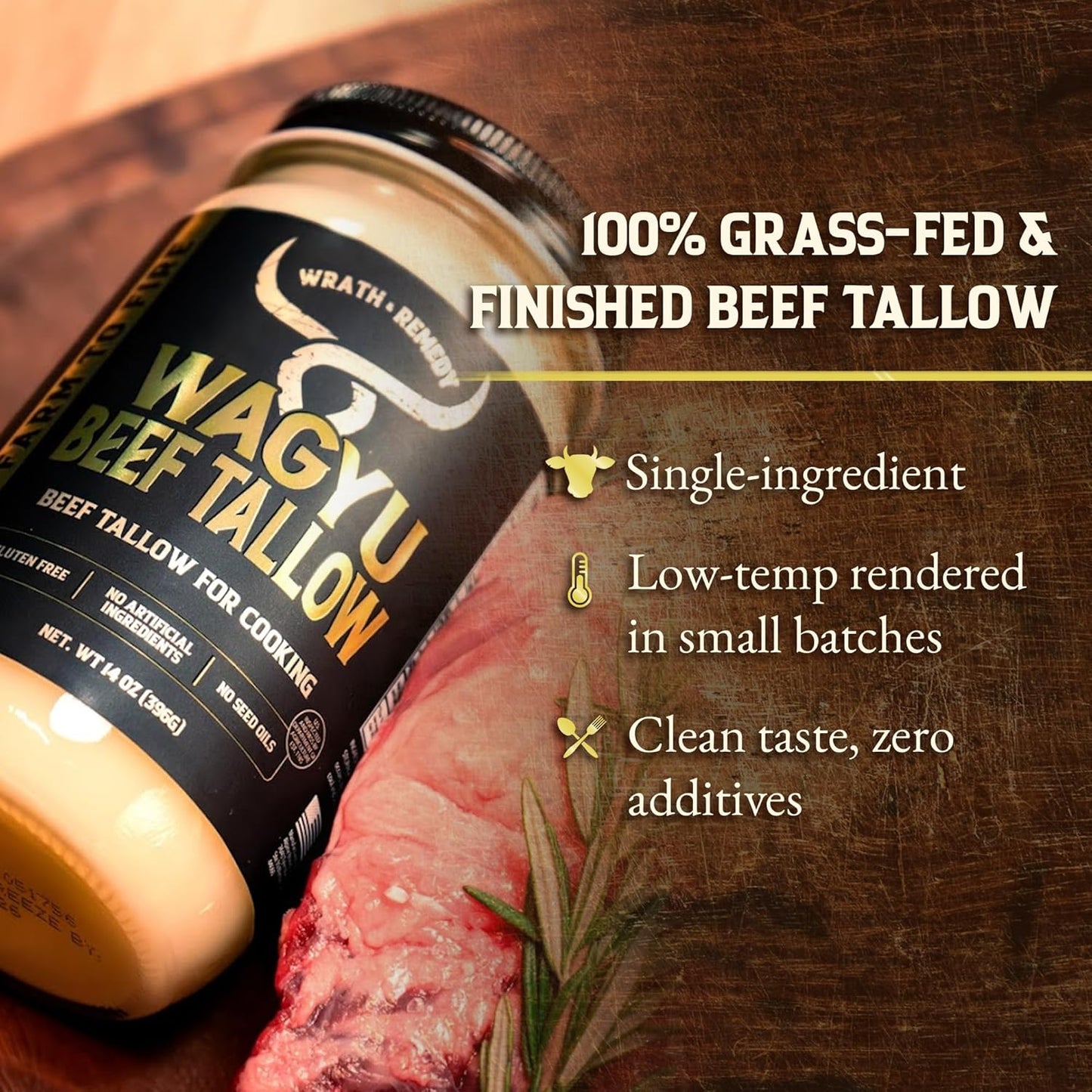Wrath & Remedy Organic Beef Tallow for Skin - 4 OZ (Vanilla) & Wagyu Beef Tallow for Cooking (14 oz)