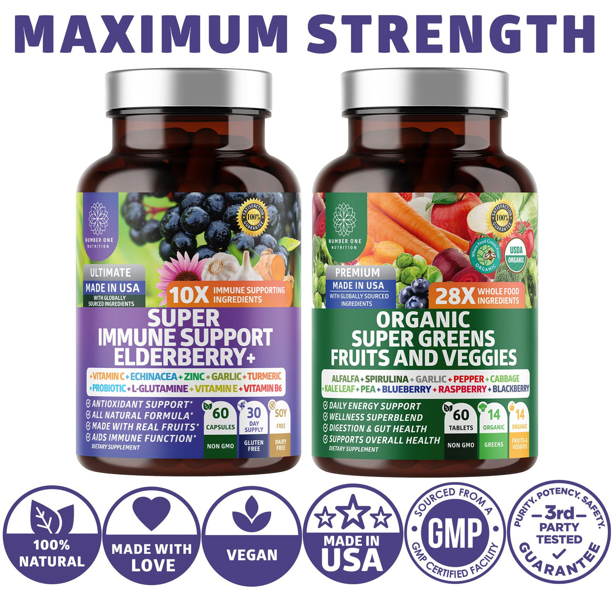 N1N Premium Organic Super Fruits & Veggies + Immune Support [38 Powerful Ingredients], Natural Super Greens Supplement with Alfalfa, Vitamins & Minerals, Zinc, Turmeric and Probiotic, 120 Caps Number One NutritionBuy Supplements Australia
